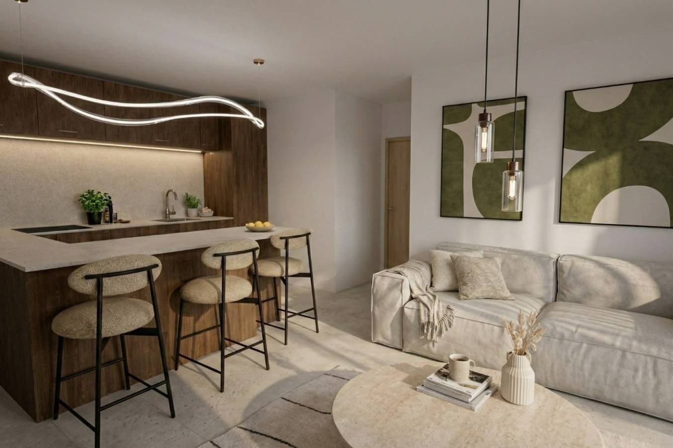 Aménagement haut de gamme d'une terrasse filante avec mobilier extérieur contemporain pour un appartement T2 à la résidence L'Oliu, Lucciana