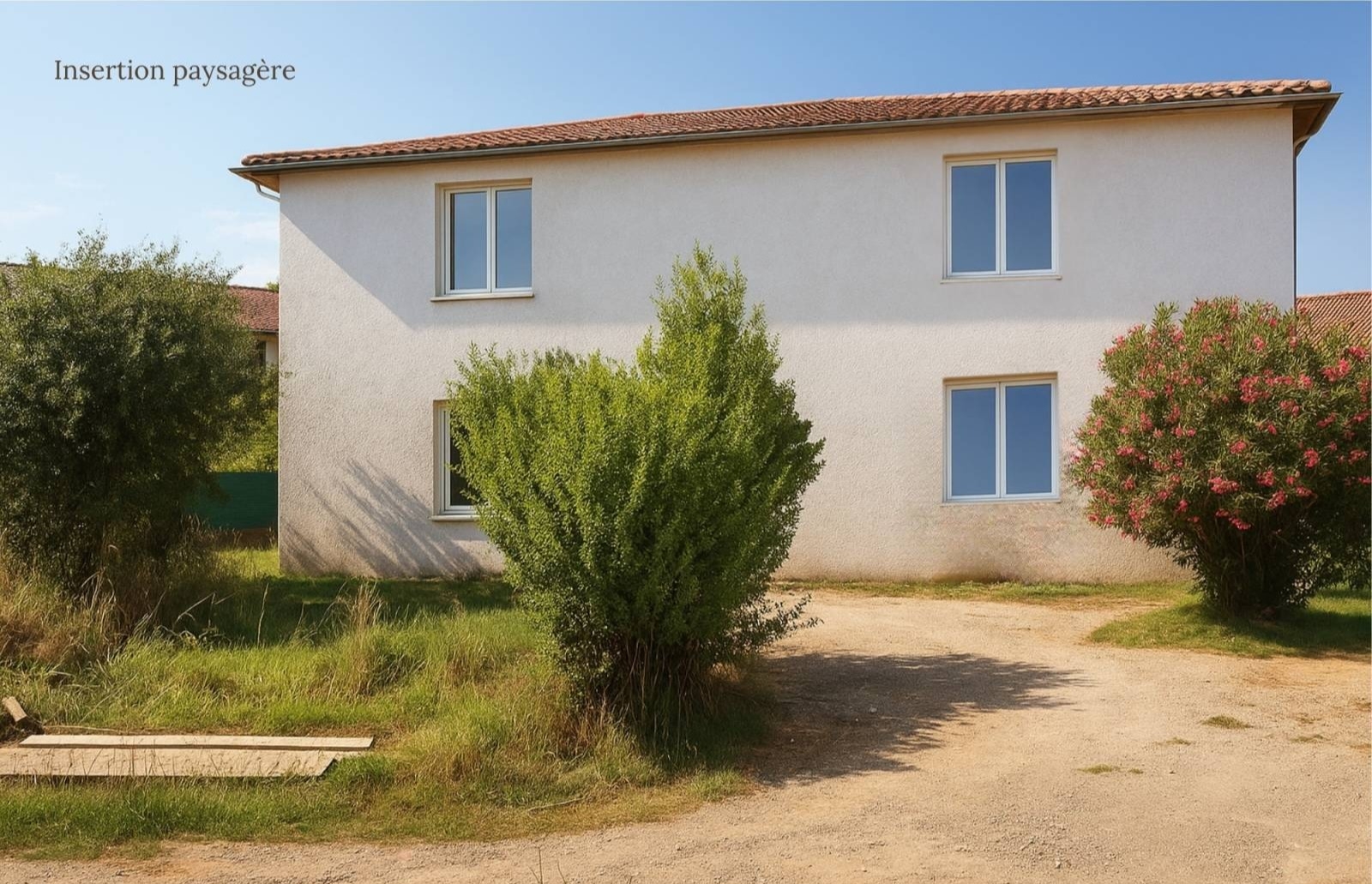 Vue extérieure 3D de maison moderne à construire en Haute-Corse