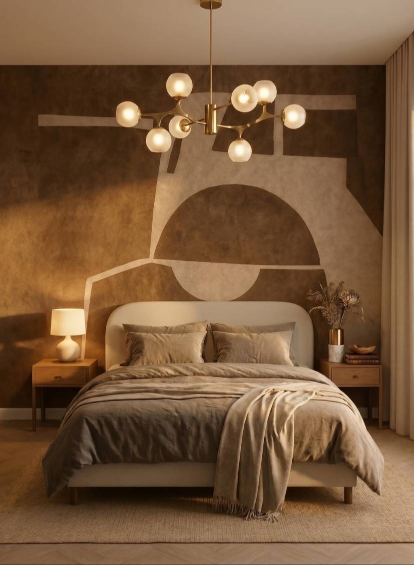 Chambre d'appartement en Corse, ornée de lin et de bois clair.
