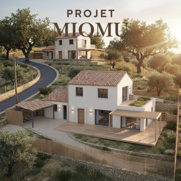 Architecture contemporaine d’une maison à Miomu en Corse avec volumes adaptés à la pente