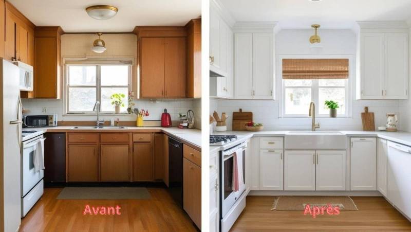 Home staging réussi : un simple coup de peinture et de nouvelles poignées pour une cuisine lumineuse et moderne ! ✨???? Une transformation à petit budget qui fait toute la différence.
