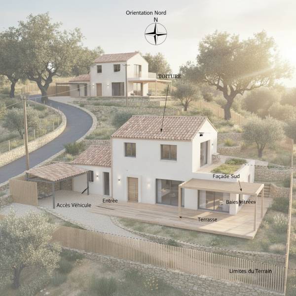 Insertion paysagère d’une maison individuelle à Miomu sur terrain en pente en Haute-Corse