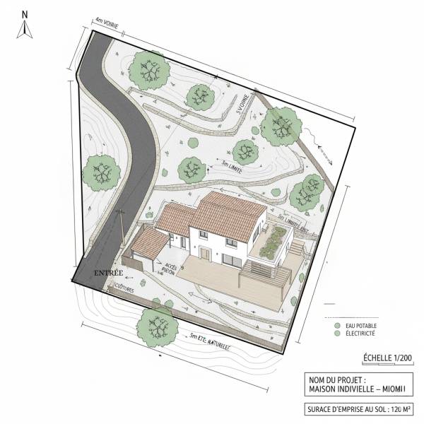 Plan de Masse d’une villa contemporaine à Miomu ouverte sur le paysage méditerranéen