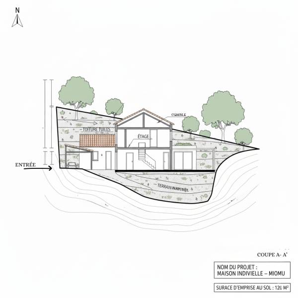 Projet de villa contemporaine à Miomu en Corse avec intégration paysagère et respect du PLU