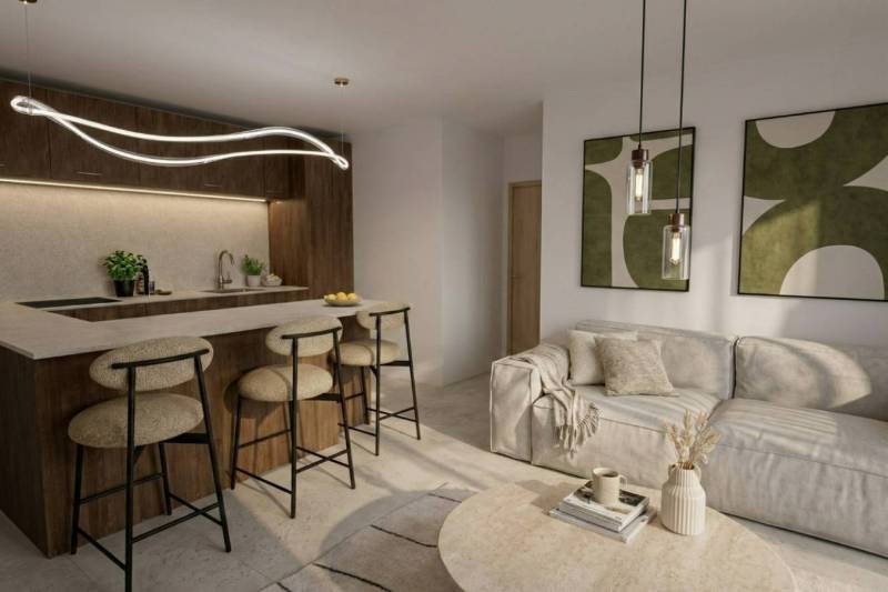 Aménagement haut de gamme d'une terrasse filante avec mobilier extérieur contemporain pour un appartement T2 à la résidence L'Oliu, Lucciana