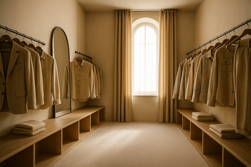Dressing minimaliste, décoration épurée et ambiance lumineuse, idéale pour un intérieur moderne et apaisant.